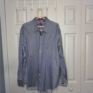 Robert Graham Navy and White Striped Button Down Shirt